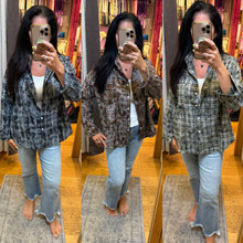 Burnout Plaid Washed-look Shirt - Brown, Dark Blue, Green