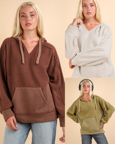 Super soft kangaroo pocket hoodie - Chocolate, Light Grey, Olive