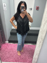 POL V neck ruffle sleeve roomy fit top in POL jersey with lace trim detail - Black or Light Grey