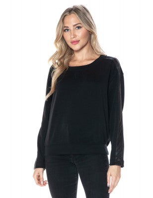 ARIELLA CREW NECK W/ PLEATHER SLEEVE IN SCUBA - BLACK