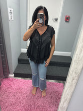 POL V neck ruffle sleeve roomy fit top in POL jersey with lace trim detail - Black or Light Grey