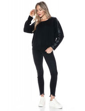 ARIELLA CREW NECK W/ PLEATHER SLEEVE IN SCUBA - BLACK