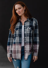 Navy & White Plaid Flannel with bleached dipped  contrast