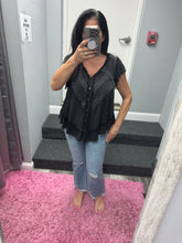 POL V neck ruffle sleeve roomy fit top in POL jersey with lace trim detail - Black or Light Grey