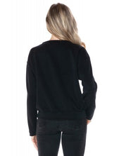 ARIELLA CREW NECK W/ PLEATHER SLEEVE IN SCUBA - BLACK