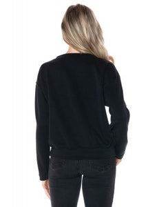 ARIELLA CREW NECK W/ PLEATHER SLEEVE IN SCUBA - BLACK