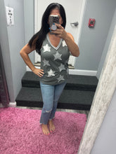 POL V-neck sleeveless front star patches solid top - Off White,Charcoal or Cream