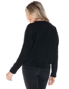 ARIELLA CREW NECK W/ PLEATHER SLEEVE IN SCUBA - BLACK