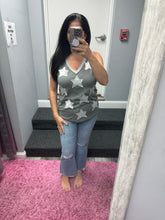 POL V-neck sleeveless front star patches solid top - Off White,Charcoal or Cream