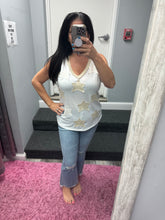 POL V-neck sleeveless front star patches solid top - Off White,Charcoal or Cream
