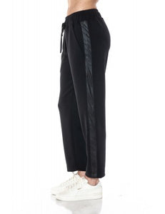 ARIELLA STRAIGHT LEG PANT W/ PLEATHER DETAIL IN SCUBA - BLACK