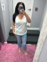 POL V-neck sleeveless front star patches solid top - Off White,Charcoal or Cream