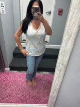 POL V-neck sleeveless front star patches solid top - Off White,Charcoal or Cream
