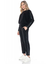 ARIELLA STRAIGHT LEG PANT W/ PLEATHER DETAIL IN SCUBA - BLACK