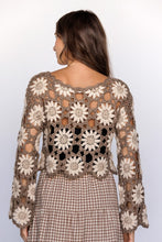 Crochet Daisies Top - Dark Taupe/Beige