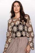 Crochet Daisies Top - Dark Taupe/Beige