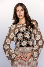 Crochet Daisies Top - Dark Taupe/Beige