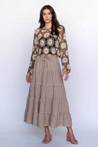 Crochet Daisies Top - Dark Taupe/Beige