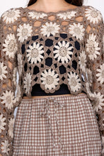 Crochet Daisies Top - Dark Taupe/Beige