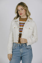 Monochromatic Tweed Fringe Edged Collar Jacket -= Cream/White
