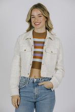 Monochromatic Tweed Fringe Edged Collar Jacket -= Cream/White