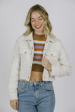Monochromatic Tweed Fringe Edged Collar Jacket -= Cream/White