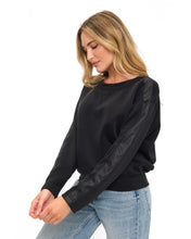 Ariella Crew Neck W/ Pleather Sleeve In Scuba - Black With Snake Trim