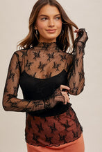 Mock Neck Lace Long Sleeve With Thumb Holes - Black or Coffee