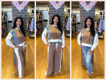 Color Block Denim Drawstring Pants - Ashed Black or Brown Sugar