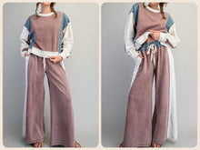 Color Block Denim Drawstring Pants - Ashed Black or Brown Sugar