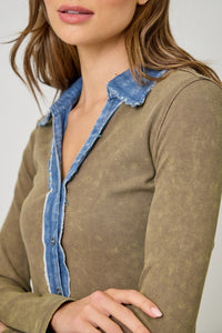 Washed Thermal Button Down Top - Assorted Colors