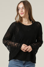 Lt Weight Flare Bell Slit Sleeve Pullover Sweater - Black