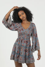 Smocked Bodice Vneck Ls With Crochet Tiers - Grey
