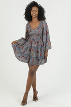 Smocked Bodice Vneck Ls With Crochet Tiers - Grey