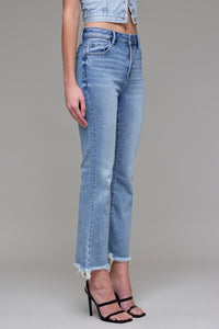 Hidden Medium Wash Clean Frayed Hem Stretch Crop Flare