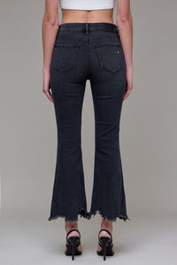 Hidden Black Frayed Hem Cropped Flare
