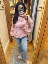 POL round neck 3/4 sleeve cropped fit top in crochet - Cream or Rose Pink