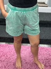 Mineral Washed Lace Trim Shorts - Natural or Cyan