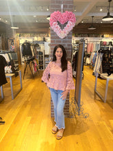 POL round neck 3/4 sleeve cropped fit top in crochet - Cream or Rose Pink