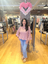 POL round neck 3/4 sleeve cropped fit top in crochet - Cream or Rose Pink