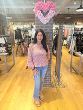 POL round neck 3/4 sleeve cropped fit top in crochet - Cream or Rose Pink