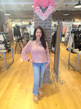 POL round neck 3/4 sleeve cropped fit top in crochet - Cream or Rose Pink