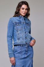 Hidden Medium Wash Fitted Stretch Trucker Jacket