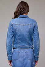 Hidden Medium Wash Fitted Stretch Trucker Jacket