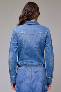 Hidden Medium Wash Fitted Stretch Trucker Jacket