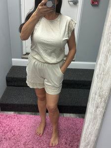 Mineralwash Trim Cap Sleeve Blouse - Natural