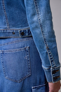 Hidden Medium Wash Fitted Stretch Trucker Jacket