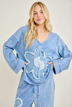 Mineralwashed Halfcut Daisy Terry Thermal Top - Denim Blue