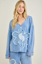 Mineralwashed Halfcut Daisy Terry Thermal Top - Denim Blue