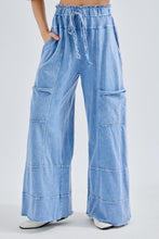 Mineral Wash Wide Leg Pants - Denim Blue